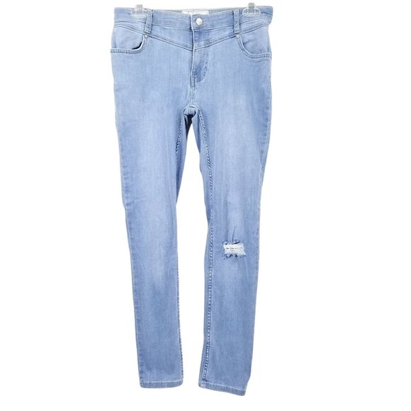Free People Jeans Light Wash Skinny Distressed Stretch Blue Denim Women Size 27 - Picture 1 of 9